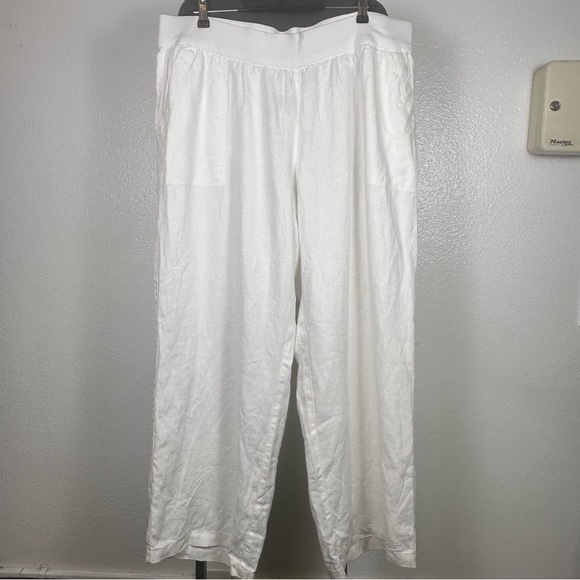 Lands' End Classic Linen White Pants - Picture 1 of 8